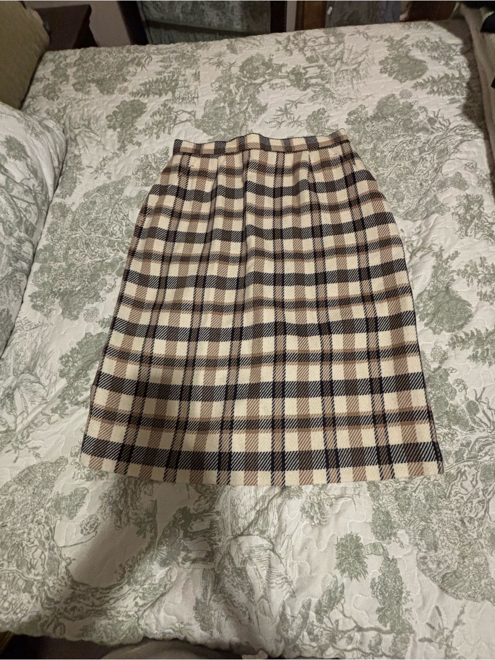 JH Collectibles sz 14 Vintage 80’s Ivory Camel Black plaid wool skirt academia - Picture 2 of 12